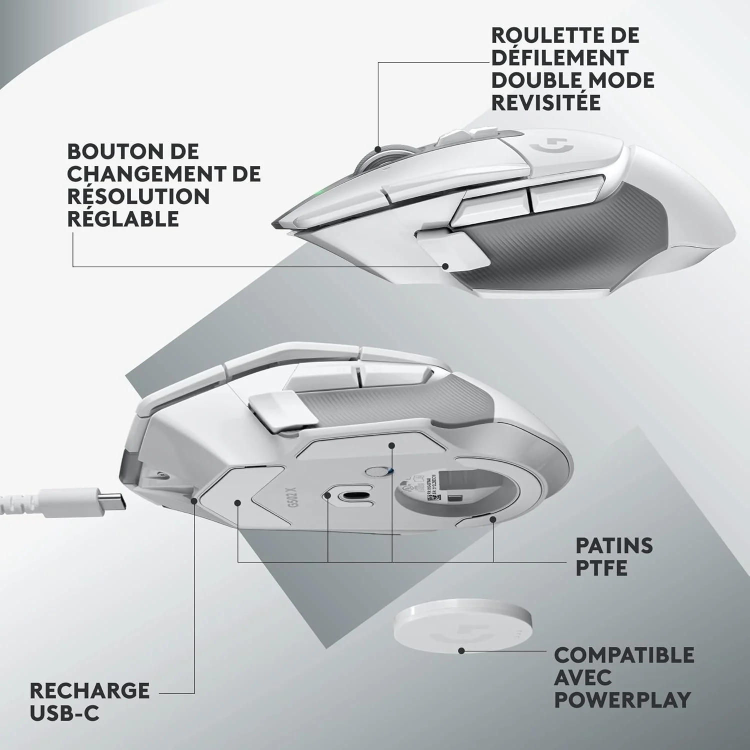 SOURIS LOGITECH G502 X LIGHTSPEED BLANCHE (3/6)