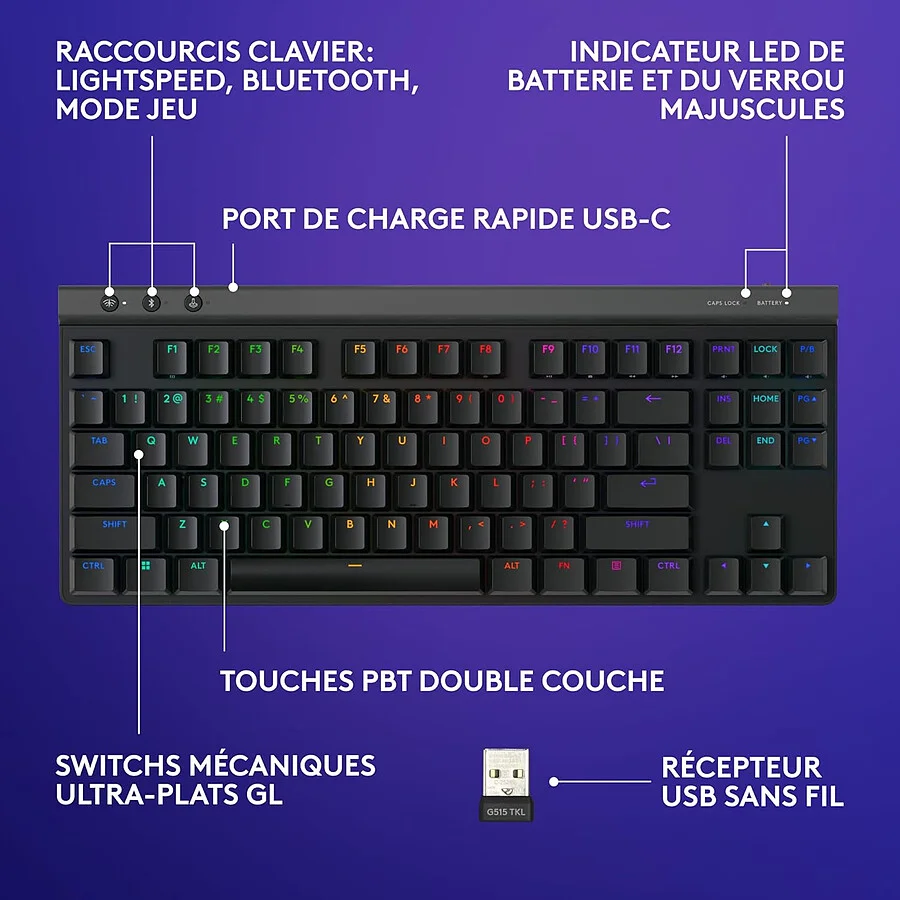 CLAVIER LOGITECH G515 TKL LIGHTSPEED NOIR (4/4)